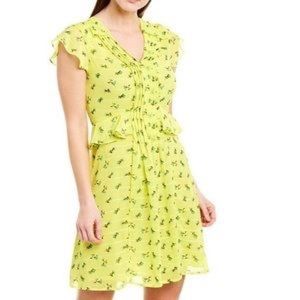 Cece Yellow Chiffon Floral Short Sleeve Mini Dress